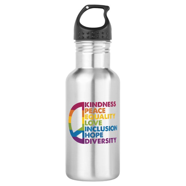 Kindness Peace Equality Love Inclusion Hope Divers 532 Ml Water Bottle (Front)