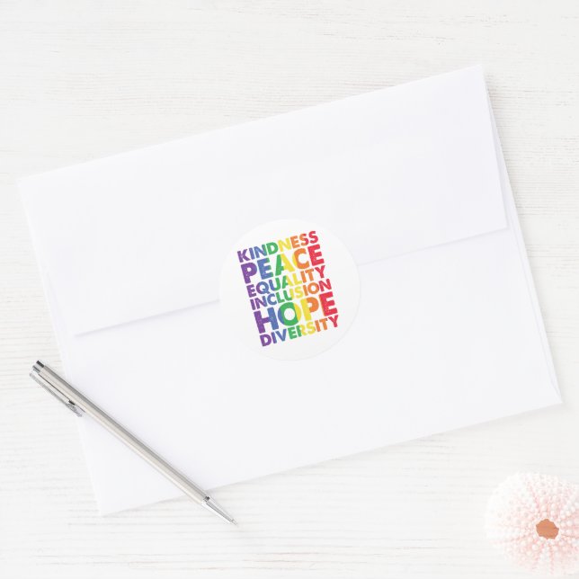 Kindness Peace Equality Love Inclusion Hope LGBT Classic Round Sticker (Envelope)