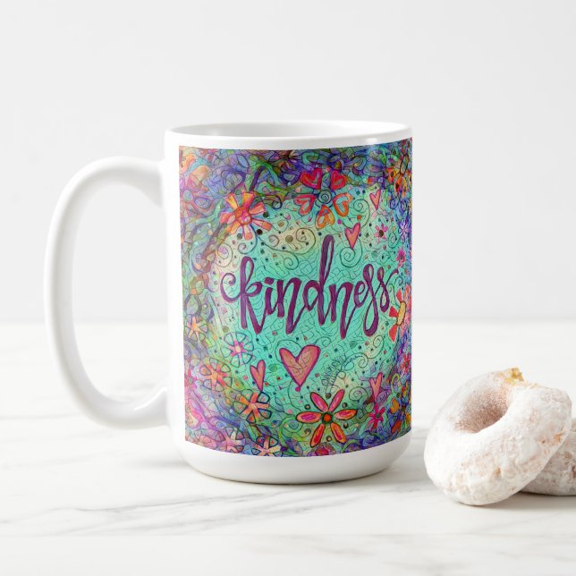 Kindness Pretty Floral Blue Inspirational Mug (With Donut)