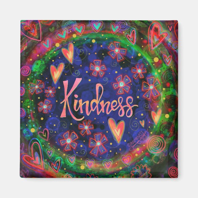 Kindness Pretty Hearts Colourful Floral Inspirivit Magnet (Front)