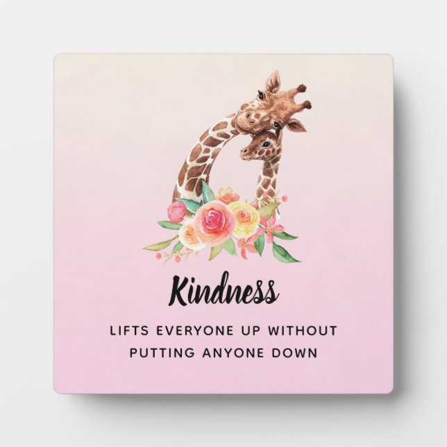 Kindness Saying with Cute Giraffe Mom & Baby Plaque (Front)