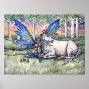 Kindred Fairy and Unicorn Fantasy Art Watercolor Poster