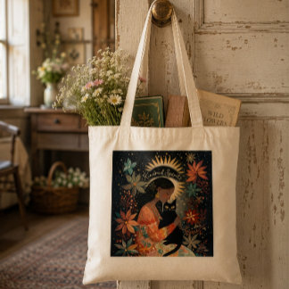 Kindred Spirits Black Cat Autumn Friendship Tote Bag