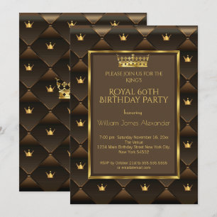 King 60th Birthday Party Crown Gold Choc Brown Invitation