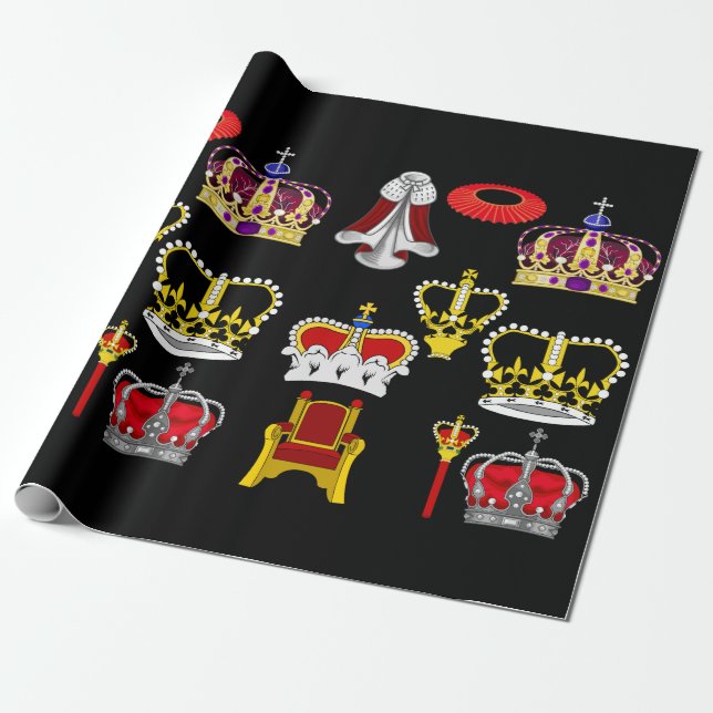 King and Queen Crowns Royal Fashion Art Wrapping Paper (Unrolled)