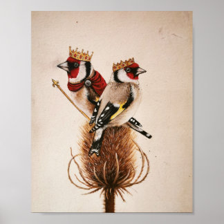 King and Queen Goldfinches - fantasy bird art Poster