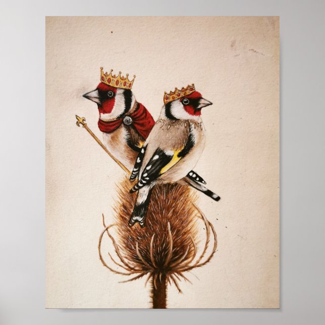 King and Queen Goldfinches - fantasy bird art Poster (Front)