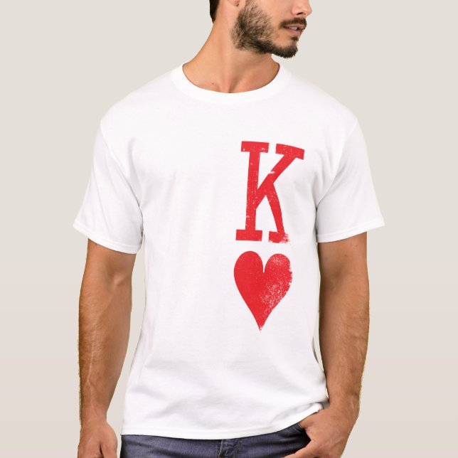 King and Queen of Hearts Playing Cards Couples T-Shirt (Front)