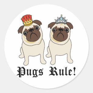 King and Queen Pugs Rule Stickers