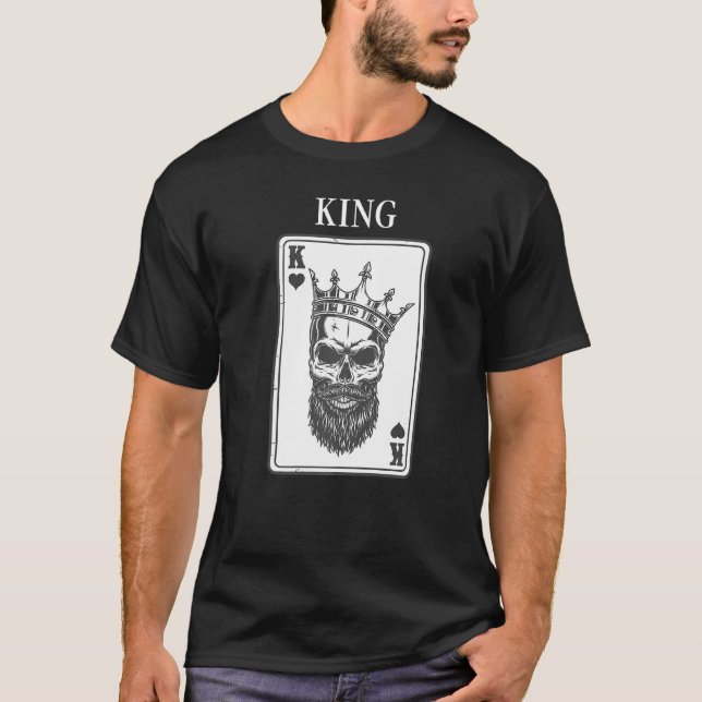 King And Queen Skull 12 Card Hearts Flush Couple M T-Shirt (Front)