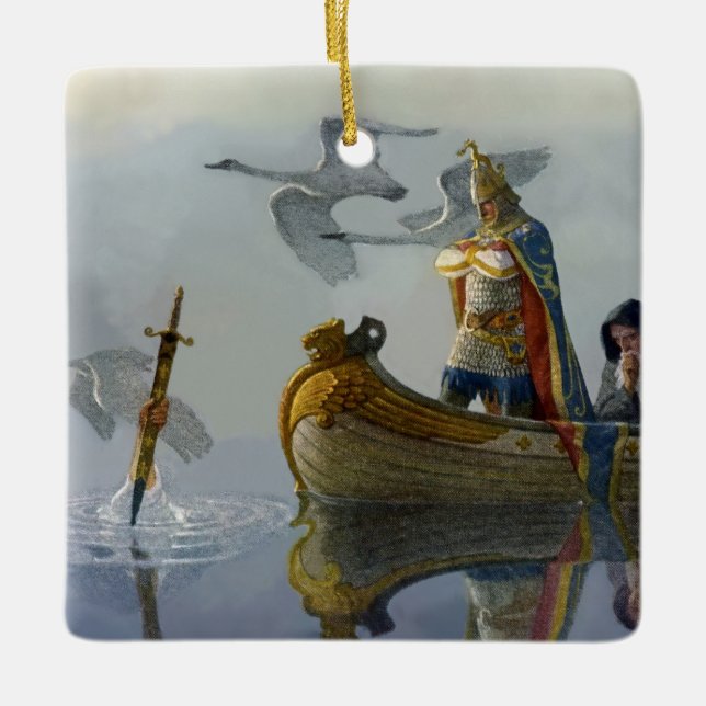 “King Arthur Takes the Sword” by NC Wyeth Ceramic Ornament (Front)