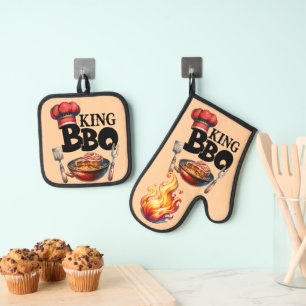 King BBQ, Grilling Father's Day Gift Oven Mitt & Pot Holder Set