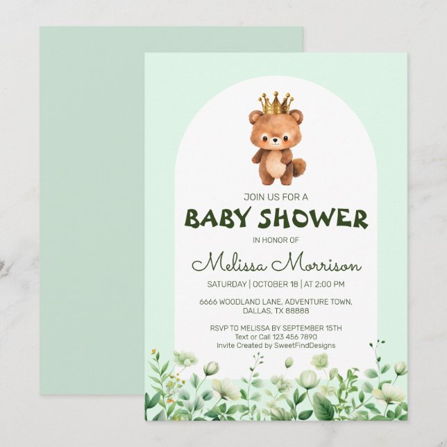 King Bear Baby Shower Invitation (Front/Back)
