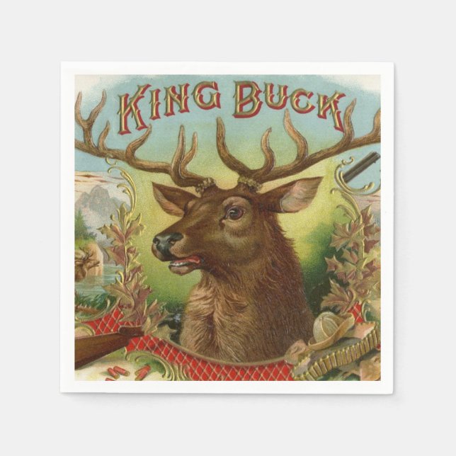 King Buck Label Deer Hunting Cabin Decor Taxidermy Napkin (Front)