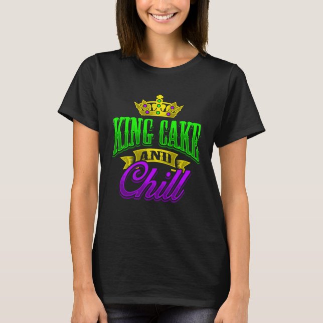 King Cake And Chill Mardi Gras  Zulu Rex Crewe Car T-Shirt (Front)