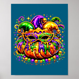 King Cake Golden Beads Mask Illustration Poster