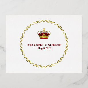 King Charles 111 Coronation May 6 2023 Foil Holiday Postcard