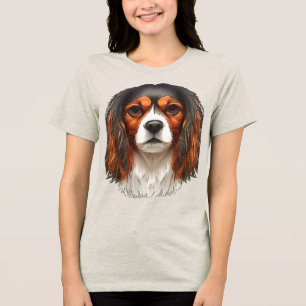King Charles Cavalier Spaniel Pet Portrait Cut Out Tri-Blend Shirt