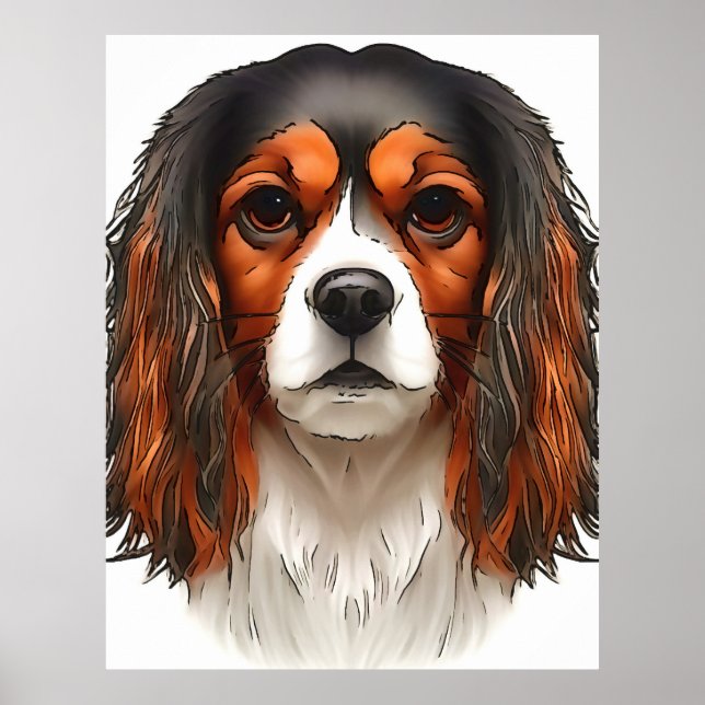 King Charles Cavalier Spaniel Pet Portrait  Poster (Front)