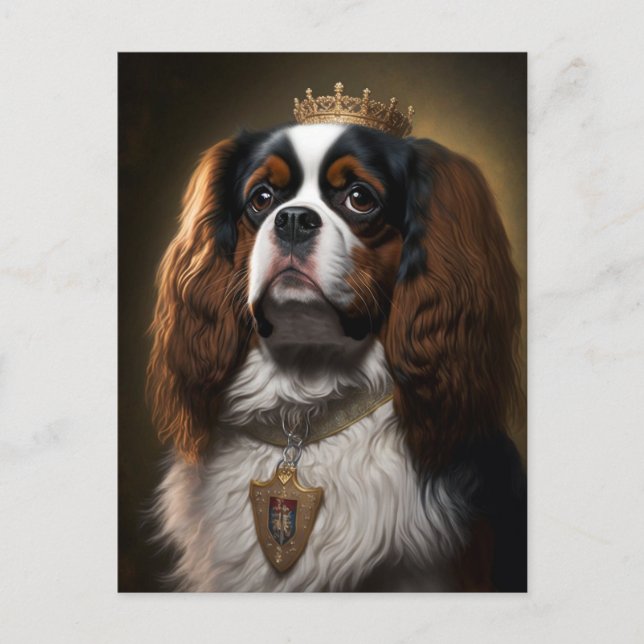 King Charles Cavalier Spaniel with Crown Postcard (Front)