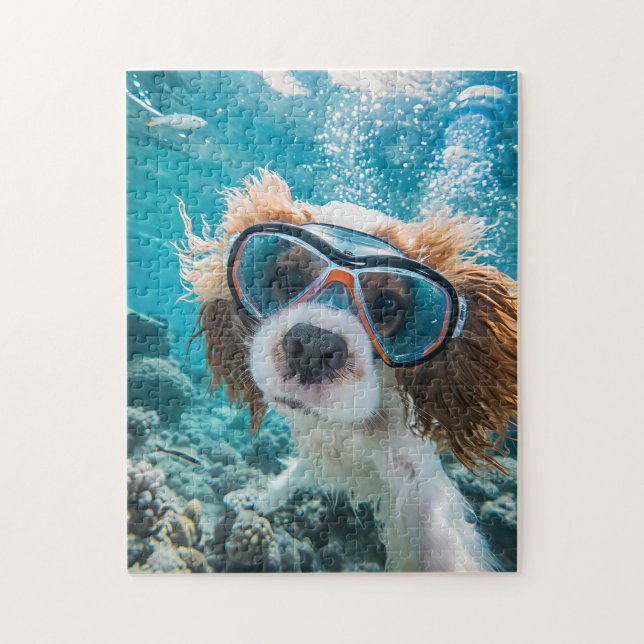 King Charles Cocker Spaniel driving in ocean Jigsaw Puzzle (Vertical)