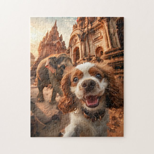 King Charles Cocker Spaniel in Ankor temple Jigsaw Puzzle (Vertical)