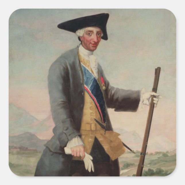 King Charles III (1716-88) as a Huntsman, 1786/88 Square Sticker (Front)