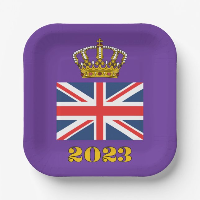 King Charles III Coronation 2023 UK British Crown  Paper Plate (Front)