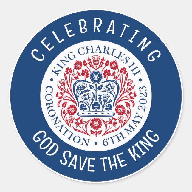 KING CHARLES III Coronation Blue Classic Round Sticker (Front)