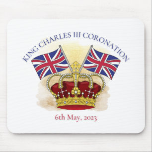 King Charles III Coronation Crown and Flags Mouse Mat