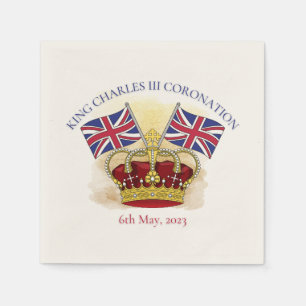 King Charles III Coronation Crown and Flags Napkin