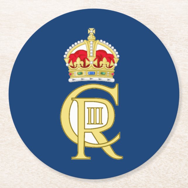 King Charles III Coronation Cypher Blue Round Paper Coaster (Front)