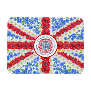 King Charles III Coronation Emblem Floral UK Flag Magnet