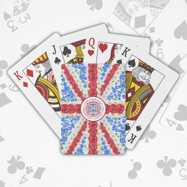 King Charles III Coronation Emblem Floral UK Flag Playing Cards (Royal Coronation Souvenir)