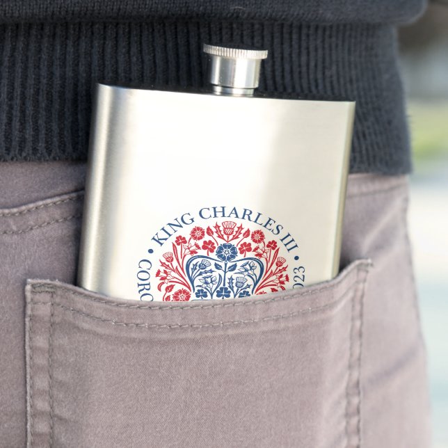 King Charles III Coronation Emblem, Royal Souvenir Hip Flask (In Situ)