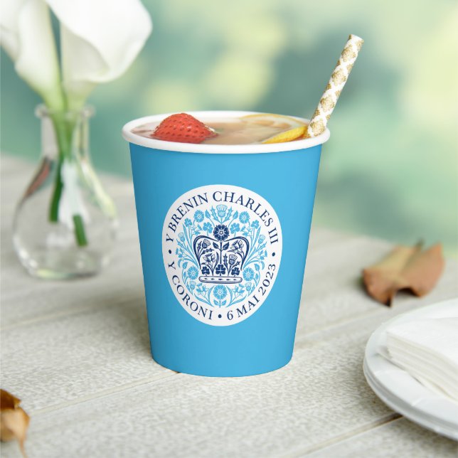 King Charles III Coronation Emblem, Royal Souvenir Paper Cups (Insitu)