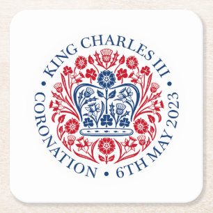 King Charles III Coronation Emblem, Royal Souvenir Square Paper Coaster