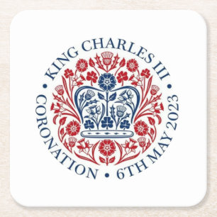 King Charles III Coronation logo Commemorative  Square Paper Coaster