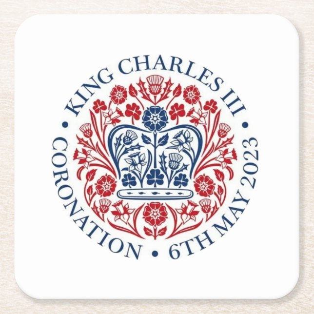 King Charles III Coronation logo Commemorative  Square Paper Coaster (Front)
