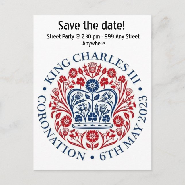 King Charles III Coronation logo Save The Date Postcard (Front)