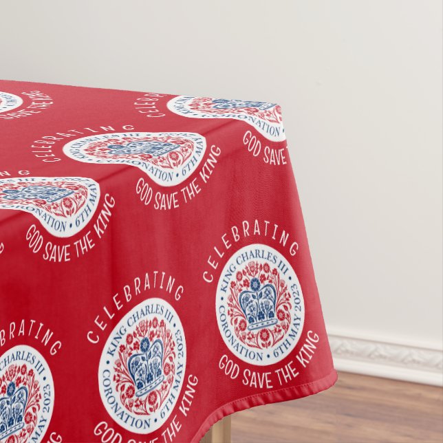 KING CHARLES III Coronation Red Souvenir Tablecloth (In Situ)