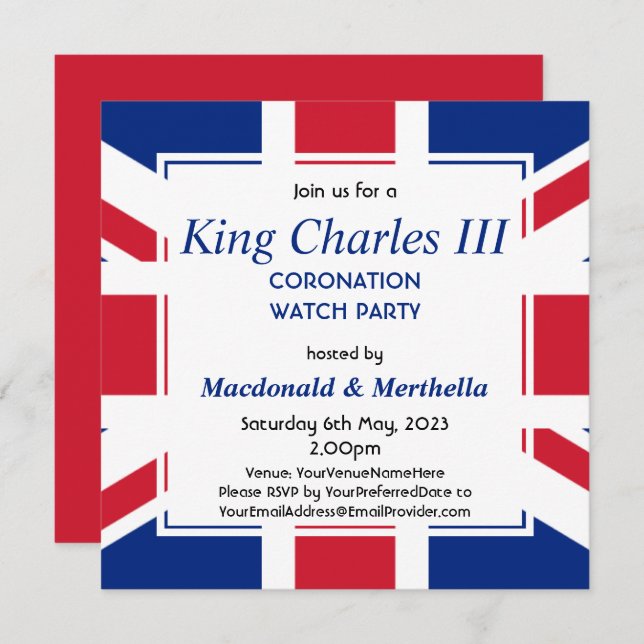 KING CHARLES III Coronation Watch Party Invitation (Front/Back)