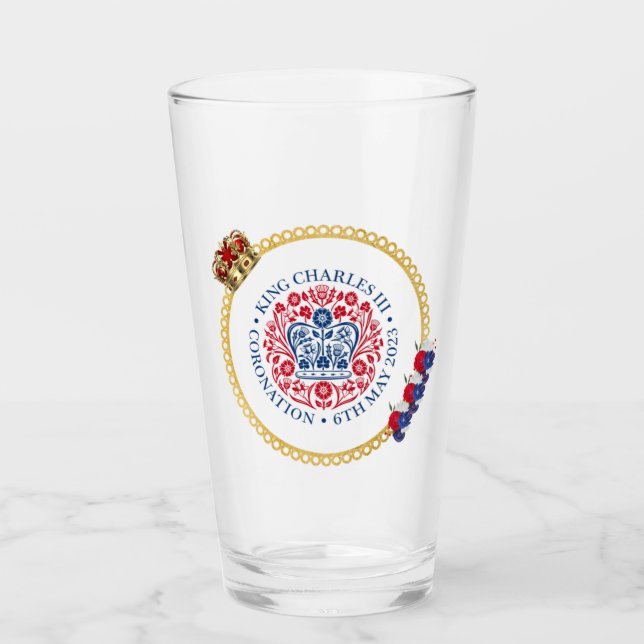 King Charles III Crown Coronation Glass Tumbler (Front)