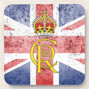 King Charles III cypher on Union Flag coaster