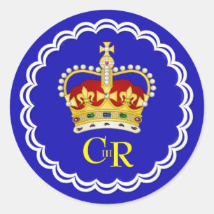 King Charles III Monogram and Crown Classic Round Sticker