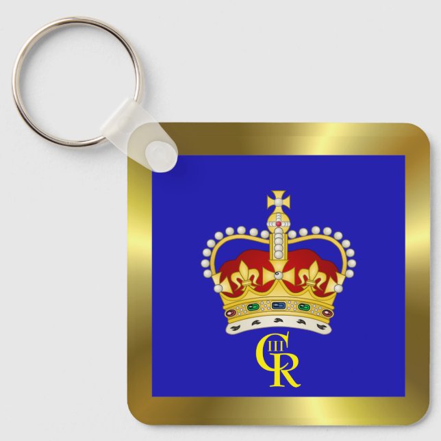 King Charles III Monogram and Crown Key Ring (Front)