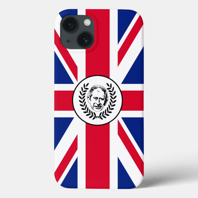 King Charles III on British Union Jack Flag Case-Mate iPhone Case (Back)