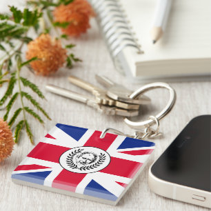 King Charles III on British Union Jack Flag Key Ring