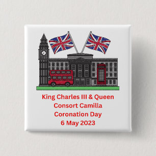 King Charles III & Queen Consort Coronation  15 Cm Square Badge