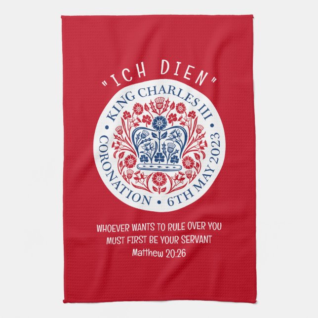 KING CHARLES III Red Coronation Tea Towel (Vertical)